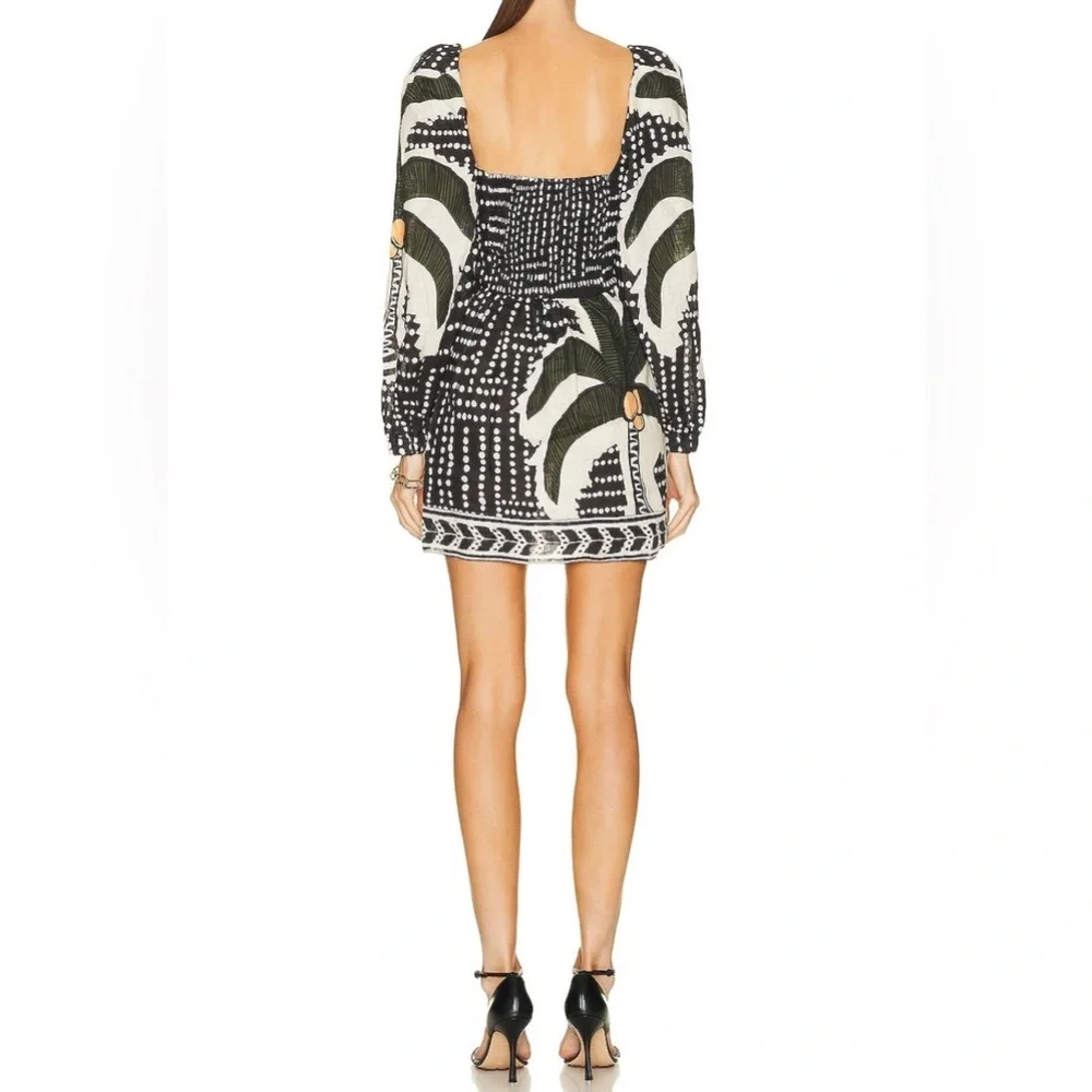 Johanna Ortiz Tropical Linen Mini Dress in green white size 6 - Picture 6 of 11